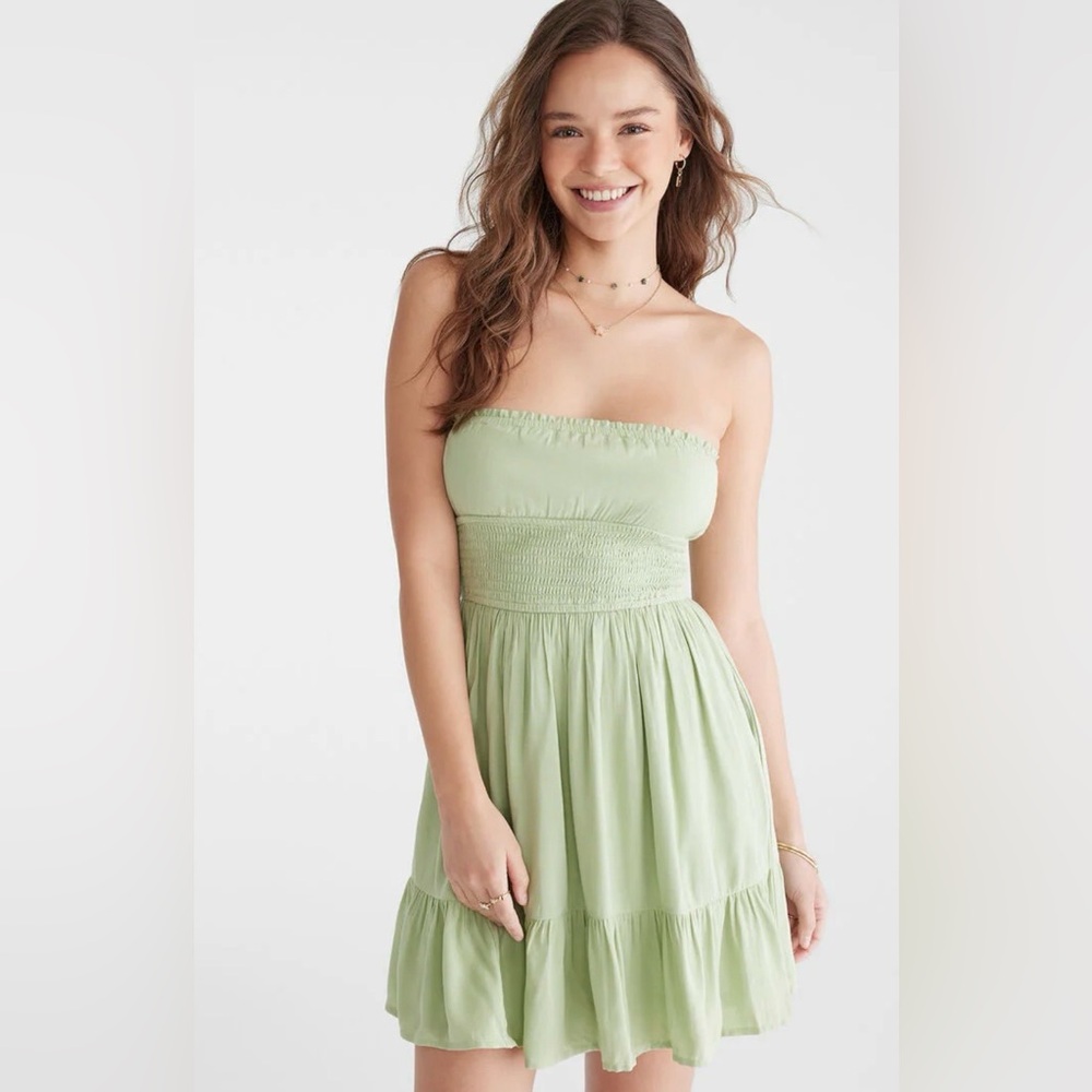 Aeropostale Light Green Strapless Smocked Sundress